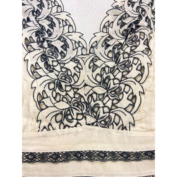 Anthropologie Floreat Ivory & Black Embroidered Sleeveless Blouse Top size 8 10 - Picture 4 of 6
